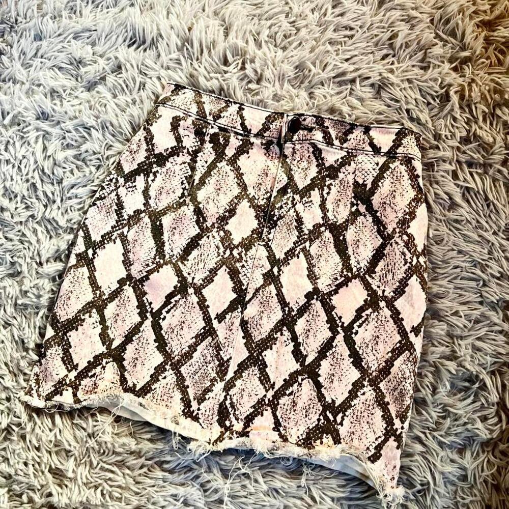 Pink Snake Print Distressed Preppy Rave Trashy Y2K Snookie Bodycon Mini Skirt